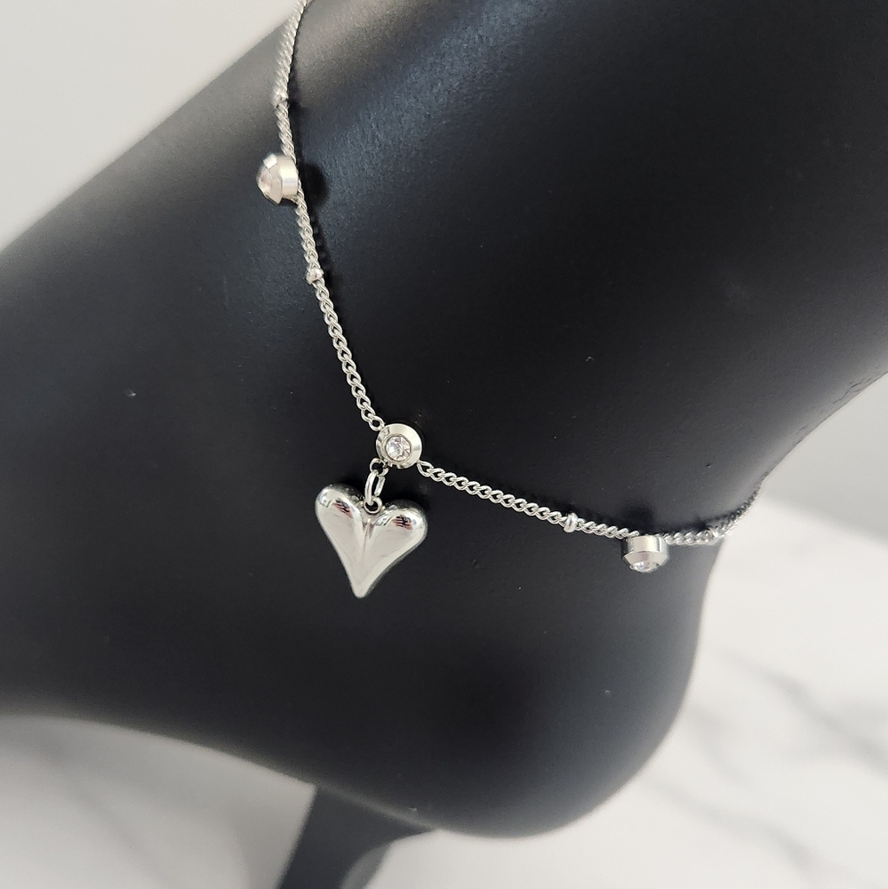 Summer Style Heart Charm Pendant Silver Tone Adjustable Ankle Bracelet